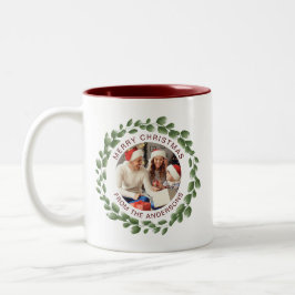 Einfache Elegante Wreath Weihnachts-Foto Familienn Zweifarbige Tasse