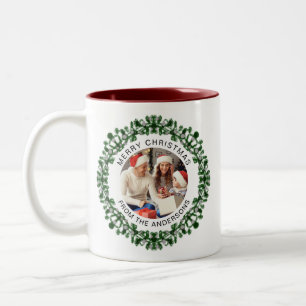 Einfache Elegante Wreath Weihnachts-Foto Familienn Zweifarbige Tasse