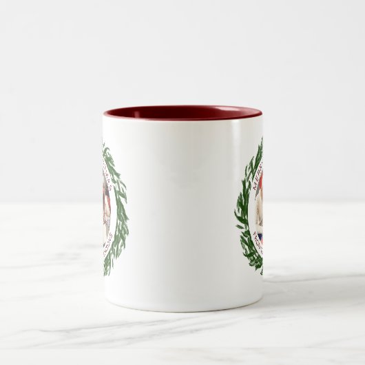 Einfache Elegante Wreath Weihnachts-Foto Familienn Zweifarbige Tasse (Mittel)