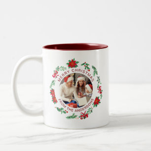 Einfache Elegante Wreath Weihnachts-Foto Familienn Zweifarbige Tasse