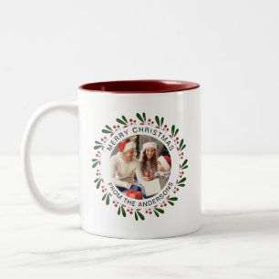 Einfache Elegante Wreath Weihnachts-Foto Familienn Zweifarbige Tasse