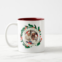 Einfache Elegante Wreath Weihnachts-Foto Familienn Zweifarbige Tasse