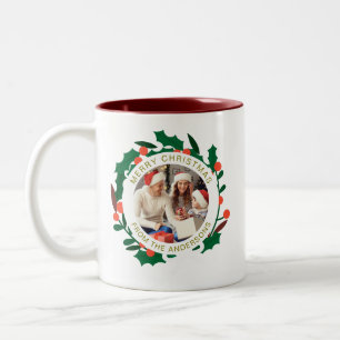 Einfache Elegante Wreath Weihnachts-Foto Familienn Zweifarbige Tasse