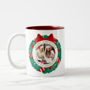 Einfache Elegante Wreath Weihnachts-Foto Familienn Zweifarbige Tasse
