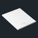 Einfache Elegantenbezeichnung Modern Notizblock<br><div class="desc">Modernes lila / Lavendel Notizblock mit einem einfachen und minimalen Design personalisiert mit Ihrem Namen in einem eleganten Drehbuch und zeitgenössischen Sans Serif Schriftart. Diese sind ideal für den persönlichen oder beruflichen Gebrauch und eignen sich hervorragend für ein Unternehmen,  um als Werbeartikel zu verschenken.</div>