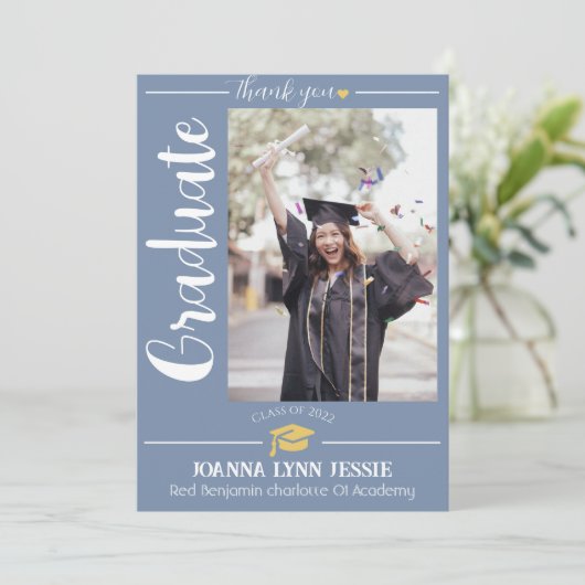 Einfache Eleganter Abschluss Goldkappe dank Script Dankeskarte (Stehend Vorderseite)