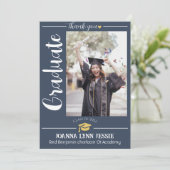 Einfache Eleganter Abschluss Goldkappe dank Script Dankeskarte (Stehend Vorderseite)