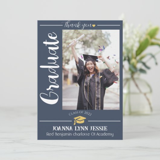 Einfache Eleganter Abschluss Goldkappe dank Script Dankeskarte (Stehend Vorderseite)