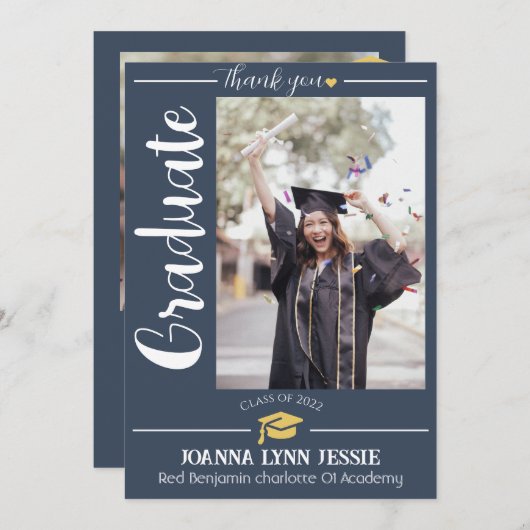 Einfache Eleganter Abschluss Goldkappe dank Script Dankeskarte (Vorne/Hinten)