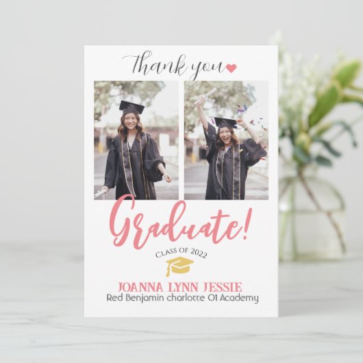 Einfache Eleganter Abschluss Goldkappe dank Script Dankeskarte (Stehend Vorderseite)