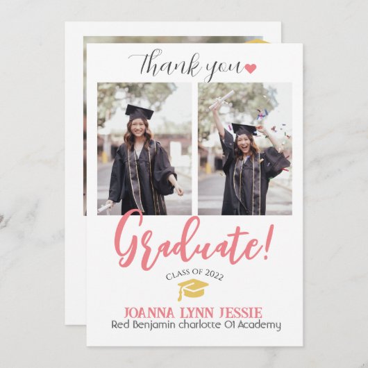 Einfache Eleganter Abschluss Goldkappe dank Script Dankeskarte (Vorne/Hinten)