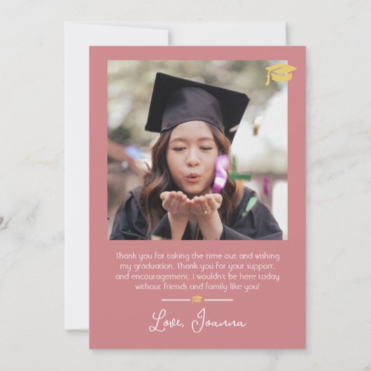 Einfache Eleganter Abschluss Goldkappe dank Script Dankeskarte (Rückseite)