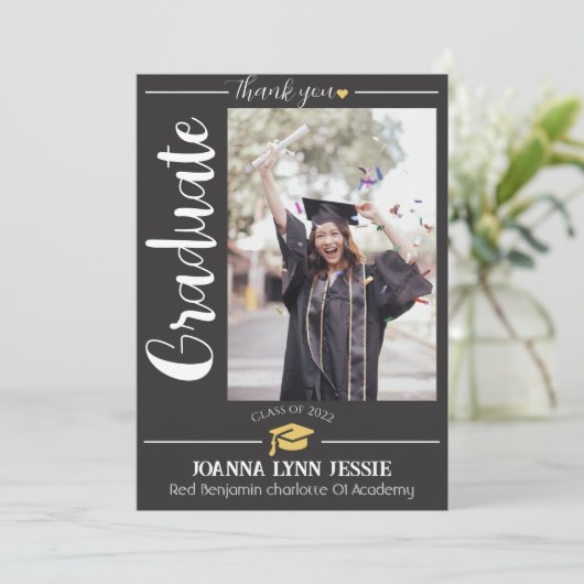 Einfache Eleganter Abschluss Goldkappe dank Script Dankeskarte (Stehend Vorderseite)