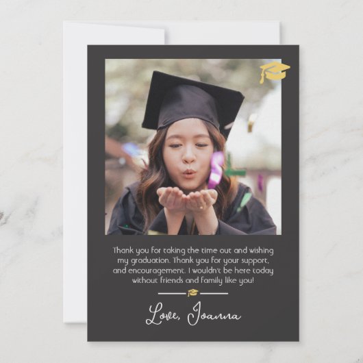 Einfache Eleganter Abschluss Goldkappe dank Script Dankeskarte (Rückseite)