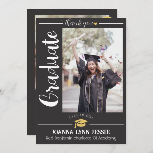 Einfache Eleganter Abschluss Goldkappe dank Script Dankeskarte (Vorne/Hinten)