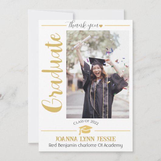 Einfache Eleganter Abschluss Goldkappe dank Script Dankeskarte (Vorderseite)