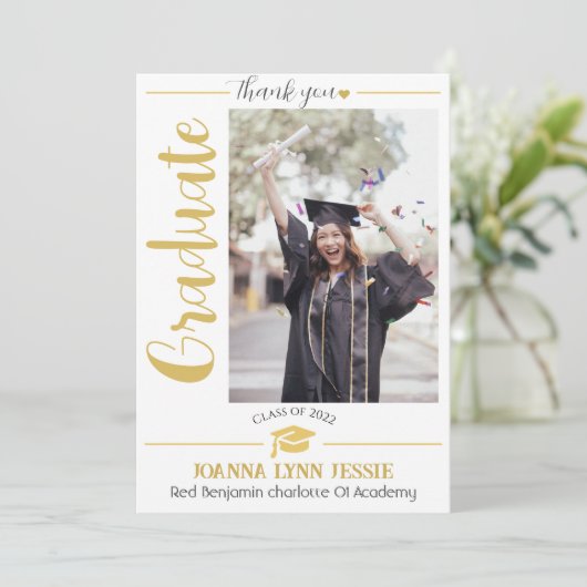 Einfache Eleganter Abschluss Goldkappe dank Script Dankeskarte (Stehend Vorderseite)