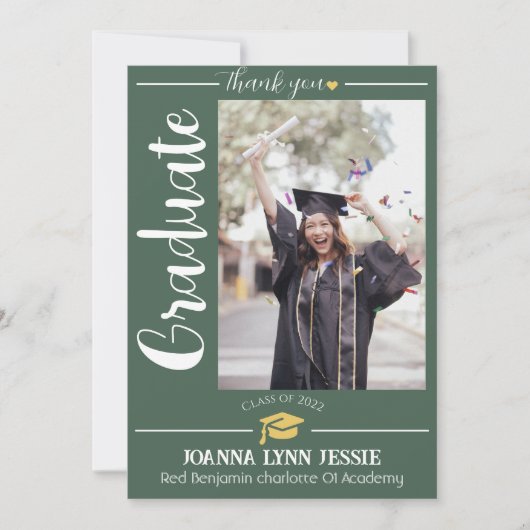 Einfache Eleganter Abschluss Goldkappe dank Script Dankeskarte (Vorderseite)