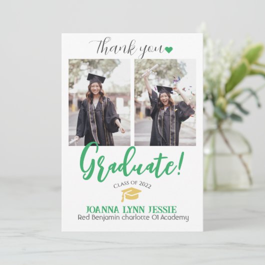 Einfache Eleganter Abschluss Goldkappe dank Script Dankeskarte (Stehend Vorderseite)