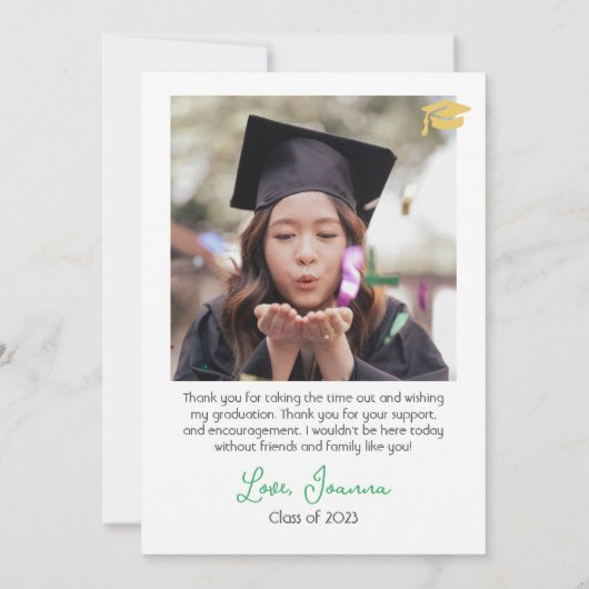 Einfache Eleganter Abschluss Goldkappe dank Script Dankeskarte (Rückseite)