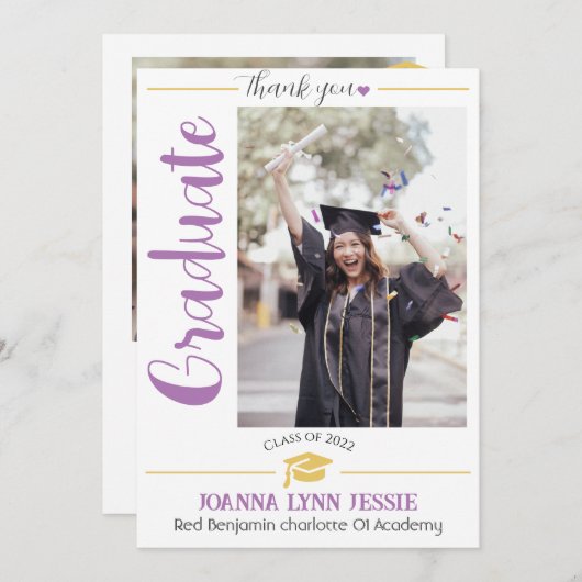 Einfache Eleganter Abschluss Goldkappe dank Script Dankeskarte (Vorne/Hinten)