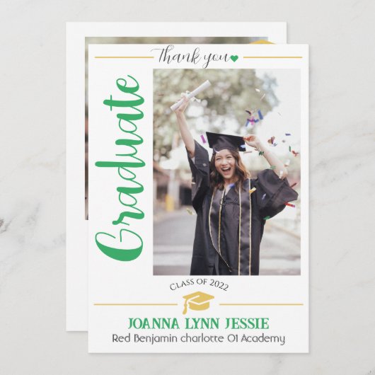 Einfache Eleganter Abschluss Goldkappe dank Script Dankeskarte (Vorne/Hinten)