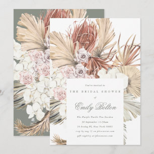 Einfache Elegantsage Blumenmoos Green Pampas Boho Einladung