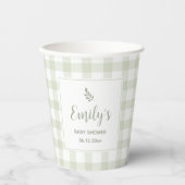 Einfache Elegantsage Green Gingham Baby Dusche Pappbecher (Vorderseite)