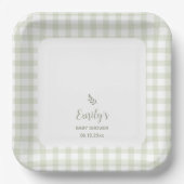 Einfache Elegantsage Green Gingham Baby Dusche Pappteller (Vorderseite)