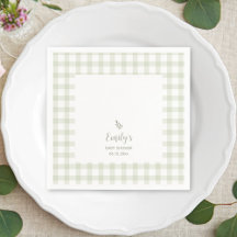 Einfache Elegantsage Green Gingham Baby Dusche