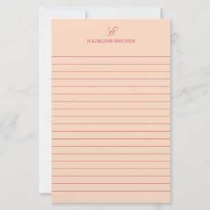 Einfache Eleganz Aprikose Fuchsia Monogramm Liniie Briefpapier