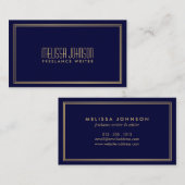 Einfache Eleganz Art Deco Stil Marine/Imitats Gold Visitenkarte (Vorne/Hinten)