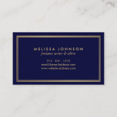 Einfache Eleganz Art Deco Stil Marine/Imitats Gold Visitenkarte (Rückseite)