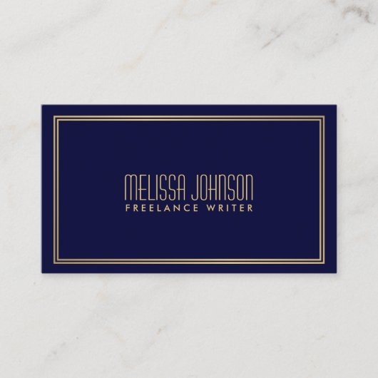 Einfache Eleganz Art Deco Stil Marine/Imitats Gold Visitenkarte (Vorderseite)