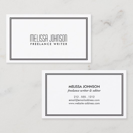 Einfache Eleganz Art Deco Stil Weiß/Schwarz Visitenkarte (Vorne/Hinten)