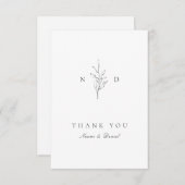 Einfache Eleganz botanische Blätter Monogramm Hoch Dankeskarte (Vorne/Hinten)