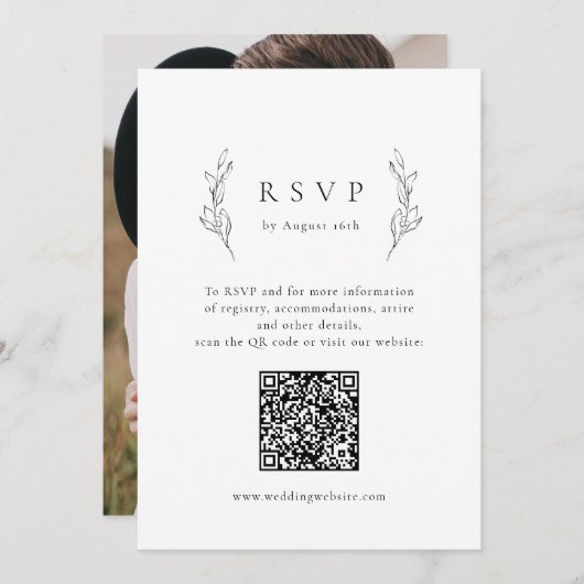 Einfache Eleganz botanische Vegetation QR Code Hoc Einladung (Vorne/Hinten)