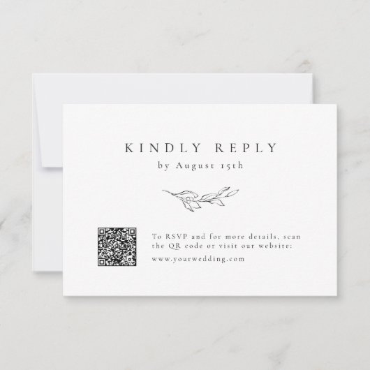 Einfache Eleganz botanische Vegetation QR Code Hoc RSVP Karte (Vorderseite)