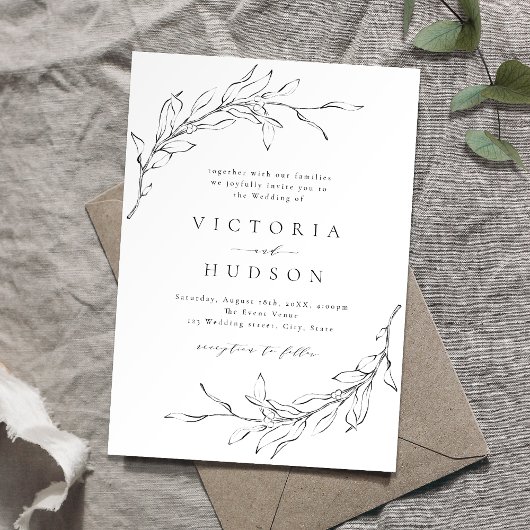 Einfache Eleganz botanischer Kranz rustikale Hochz Einladung