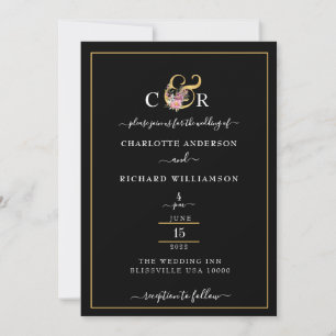 Einfache Eleganz, goldener Ampersand auf schwarz Einladung