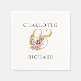 Einfache Eleganz, goldener Ampersand mit rosa Flor Serviette