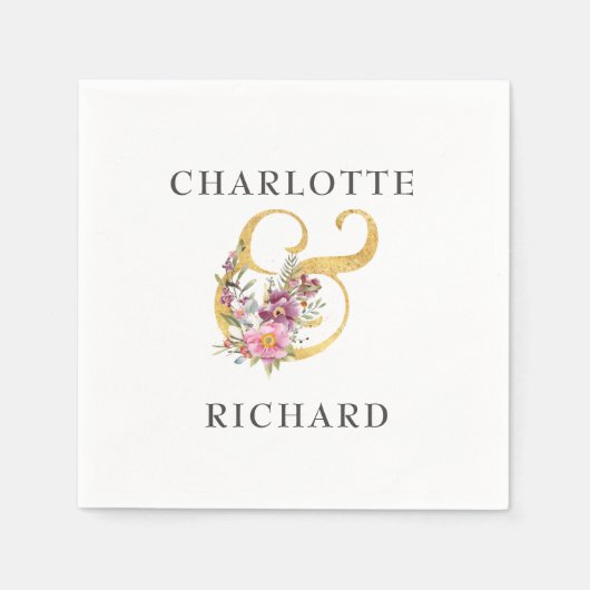 Einfache Eleganz, goldener Ampersand mit rosa Flor Serviette (Vorderseite)