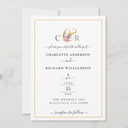 Einfache Eleganz, Goldgrenze und Ampersand Einladung (Vorderseite)