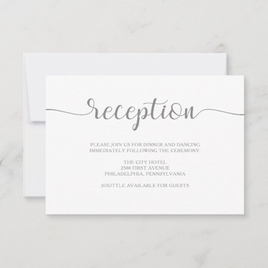 Einfache Eleganz | Grauer und weißer Empfang Einladung (Vorderseite)