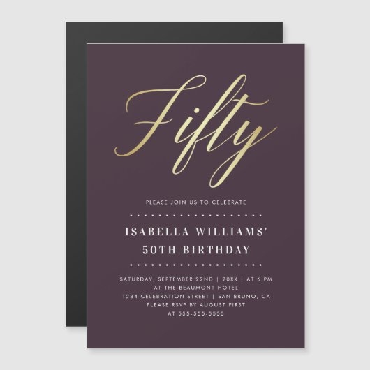 Einfache Eleganz | Imitats Gold Fünfzigjähriges Ge Magneteinladung (Vorne/Hinten)