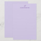 Einfache Eleganz Lila Monogramm liniert Briefpapier (Vorne/Hinten)