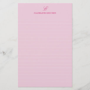Einfache Eleganz Rosa Monogramm Liniiert Briefpapier