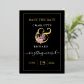 Einfache Eleganz, Save the Date, Schwarz & Gold Folieneinladung (Stehend vorne)