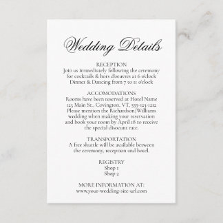 Einfache Eleganz Schwarz und Weiß für Hochzeiten Begleitkarte