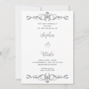 Einfache Eleganz Silber und Weiß Art Deco Hochzeit Einladung